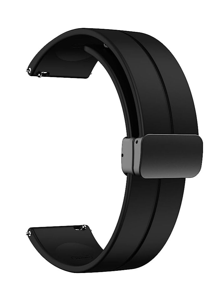 حزام من السيليكون مقاس 20 مم مع مشبك قابل للطي مغناطيسي لـ Amazfit GTS 4 / GTS 4 Mini / GTS 3 أسود - Image 1