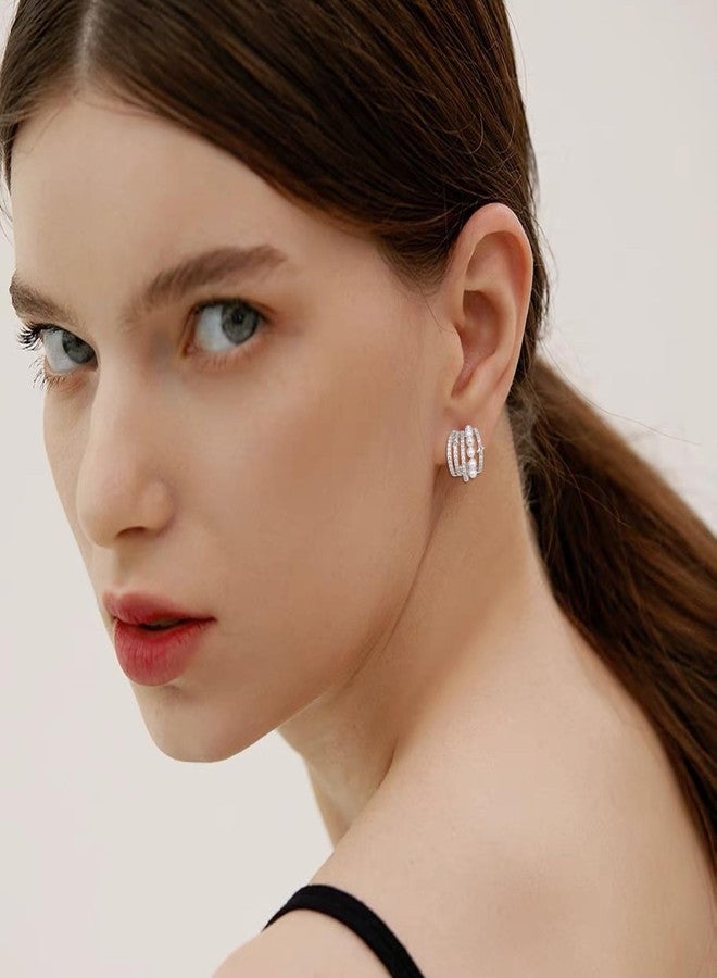 FANZE Dainty Star Cubic Zircon Pearl Huggie earrings,Gold Hoop Earrings for Women,Stud Earrings for One Hole Jewelry Gift Sliver-Tone - Image 3