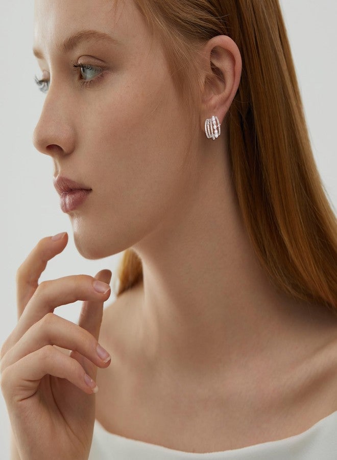 FANZE Dainty Star Cubic Zircon Pearl Huggie earrings,Gold Hoop Earrings for Women,Stud Earrings for One Hole Jewelry Gift Sliver-Tone - Image 4