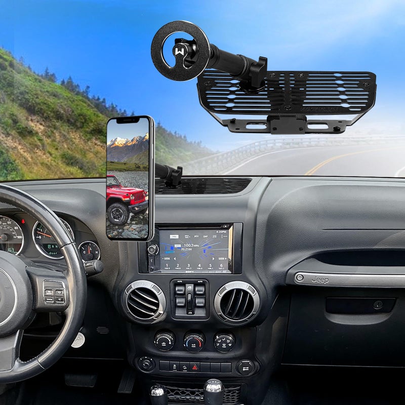 WXRYLYN All Metal J eep JK Phone Mount for 2011-2017 Wrangler JK JKU | Full Metal Magnetic Dash Phone Mount Phone Holder for iPhone 17/16 & Android | Not Fit 2018 Wrangler JL - Image 2