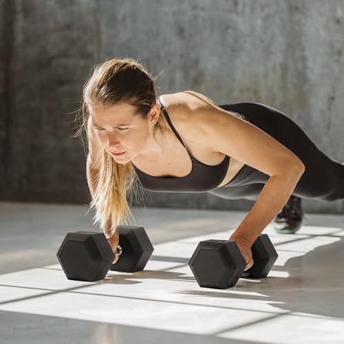 BalanceFrom Rubber Encased Hex Dumbbell in Pairs or Singles, Black - Image 5