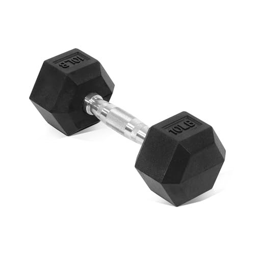 BalanceFrom Rubber Encased Hex Dumbbell in Pairs or Singles, Black - Image 1
