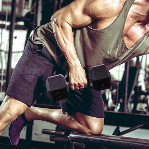 BalanceFrom Rubber Encased Hex Dumbbell in Pairs or Singles, Black - Image 4