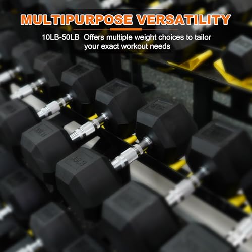BalanceFrom Rubber Encased Hex Dumbbell in Pairs or Singles, Black - Image 3