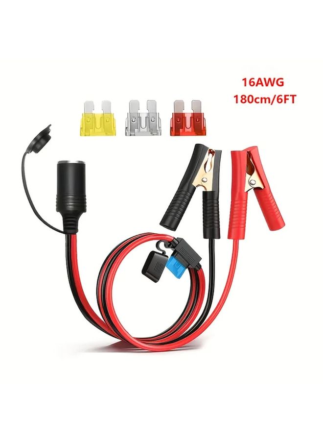 16AWG 10FT Car Battery Adapter with Alligator Clips 12V Socket Auxiliary Connectors Copper Wire - Image 5