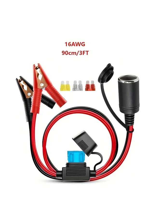 16AWG 10FT Car Battery Adapter with Alligator Clips 12V Socket Auxiliary Connectors Copper Wire - Image 3