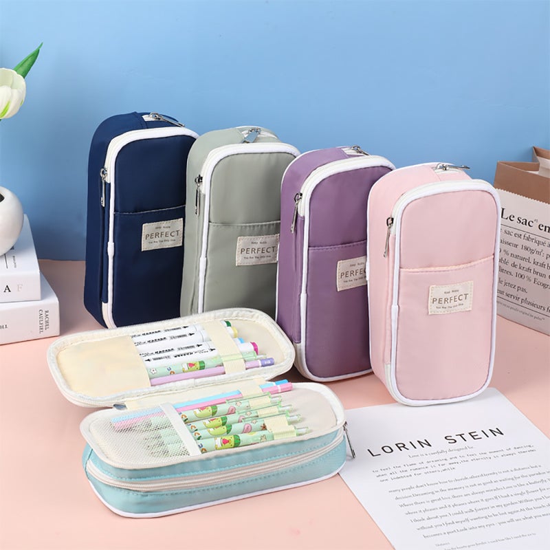 Pencil Case: Purple High-capacity Canvas Pen Pouch - Multi-compartment Design With 5 Pen Slots For School Office Students Teens - Image 5
