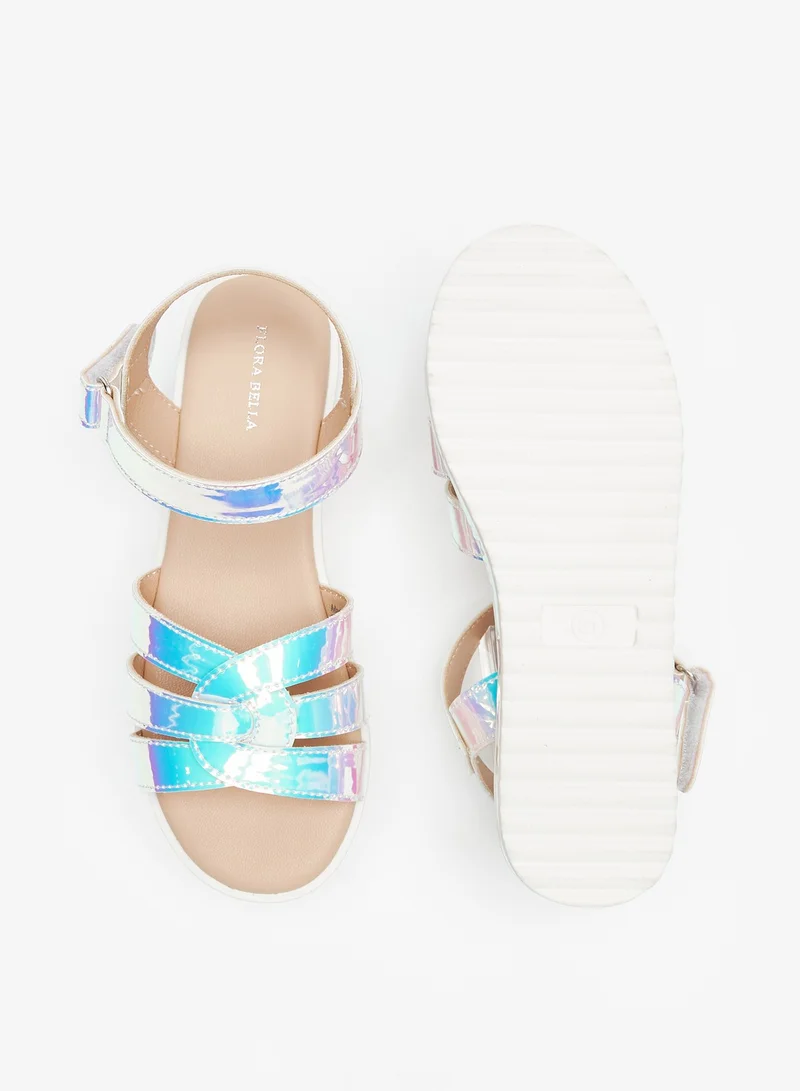 Flora Bella By Shoexpress Girls Flora Bella Iridescent Strap Sandals with Hook and Loop Closure