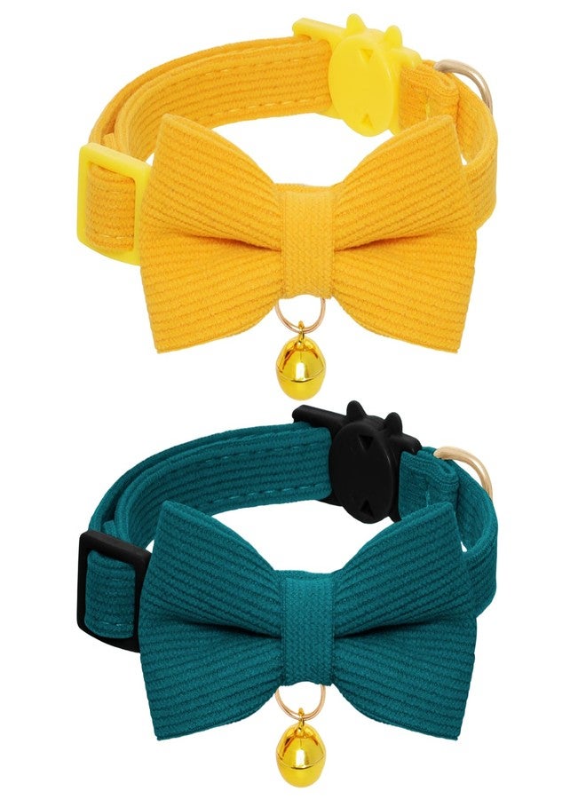 Sdfvsdg 2 Pack Soft Corduroy Cat Collars with Bow Tie Bell Adjustable Breakaway Clasp Cute Kitty Bowtie Collars for Cat Kitten - Image 1