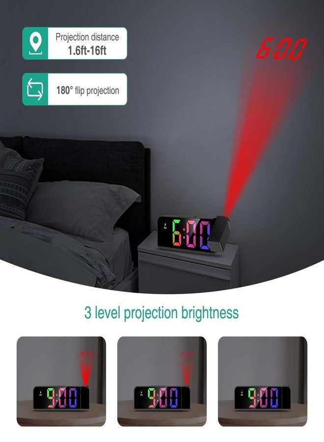 ORIA Projection Alarm Clock for Bedroom, Digital Clock Projector on Ceiling, 7.9'' LED Alarm Clock with 180° Rotatable Projector, 12/24H, Adjustable Brightness, Night Mode, Temperature - Image 2