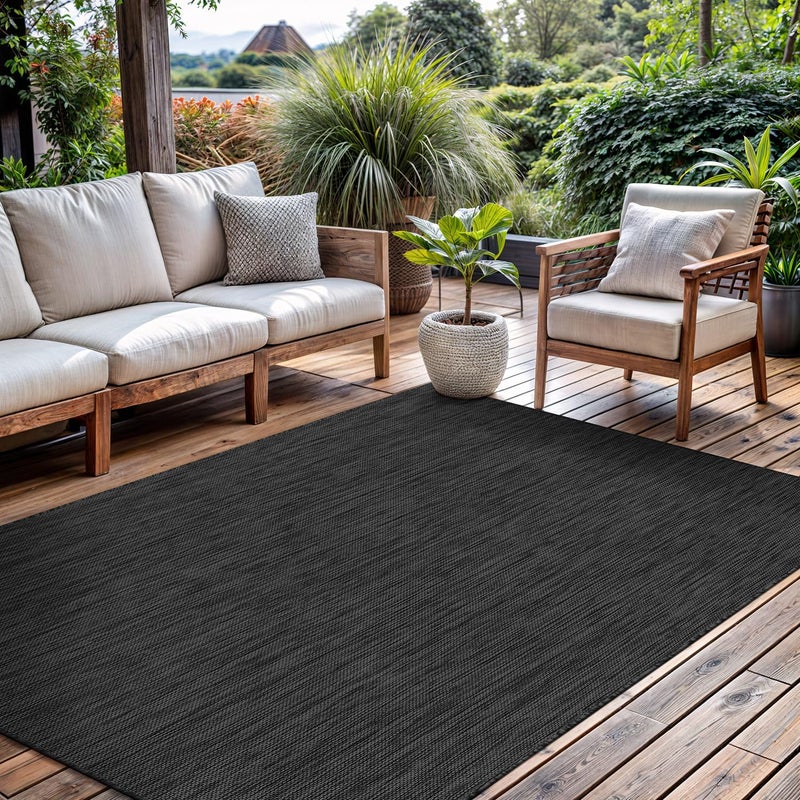 CAMILSON Outdoor Rug 8x10 Modern Area Rugs for Indoor and Outdoor Patios and Porches - Waterproof, Washable, Non-Shedding, Easy-to-Clean Outside Carpet (8 x 10, Solid - Dark Gray) - Image 1