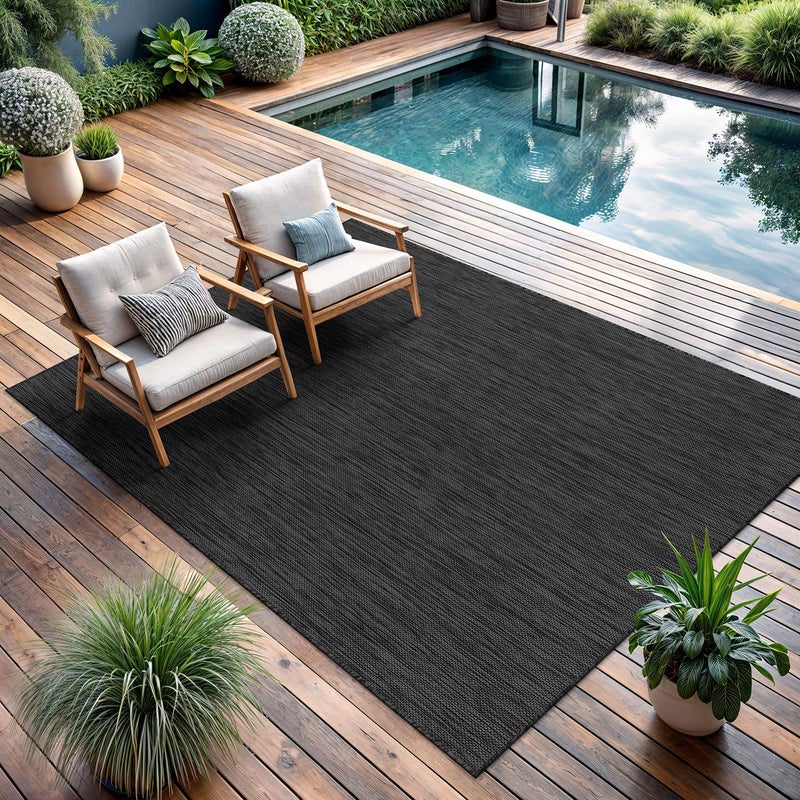 CAMILSON Outdoor Rug 8x10 Modern Area Rugs for Indoor and Outdoor Patios and Porches - Waterproof, Washable, Non-Shedding, Easy-to-Clean Outside Carpet (8 x 10, Solid - Dark Gray) - Image 3