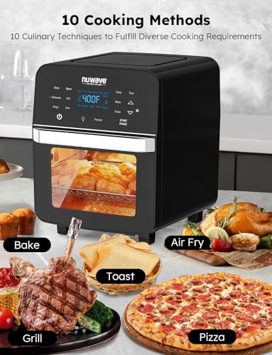 Nuwave Brio Air Fryer Oven, 15.5Qt X-Large Family Size, SS Rotisserie Basket &Skewer-Kit, Reversible Ultra Non-Stick Grill/Griddle Plate, Powerful 1800W, Integrated Smart Thermometer,Black - Image 2