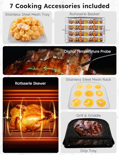 Nuwave Brio Air Fryer Oven, 15.5Qt X-Large Family Size, SS Rotisserie Basket &Skewer-Kit, Reversible Ultra Non-Stick Grill/Griddle Plate, Powerful 1800W, Integrated Smart Thermometer,Black - Image 3