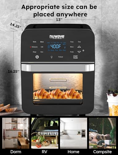 Nuwave Brio Air Fryer Oven, 15.5Qt X-Large Family Size, SS Rotisserie Basket &Skewer-Kit, Reversible Ultra Non-Stick Grill/Griddle Plate, Powerful 1800W, Integrated Smart Thermometer,Black - Image 5