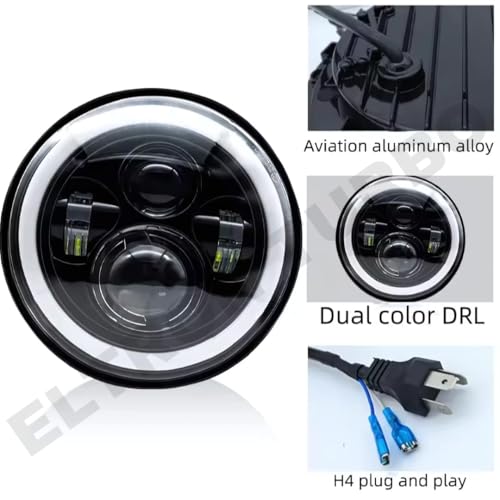 ELTRON TURBO Imported Warranty DC Power Full Ring DRL 7 Inch Headlight Front LED Headlight Bulb White and Yellow, Angel Eye Lamp Compatible for all Thar & Bullet Models, Hi/Low Beam Amber (Pack Of 1) - Image 2