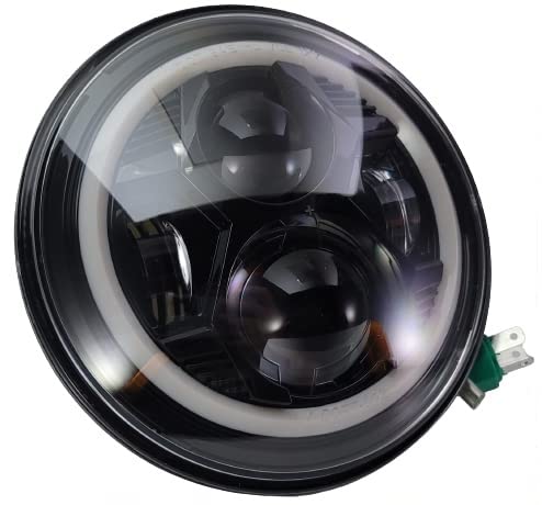 ELTRON TURBO Imported Warranty DC Power Full Ring DRL 7 Inch Headlight Front LED Headlight Bulb White and Yellow, Angel Eye Lamp Compatible for all Thar & Bullet Models, Hi/Low Beam Amber (Pack Of 1) - Image 1