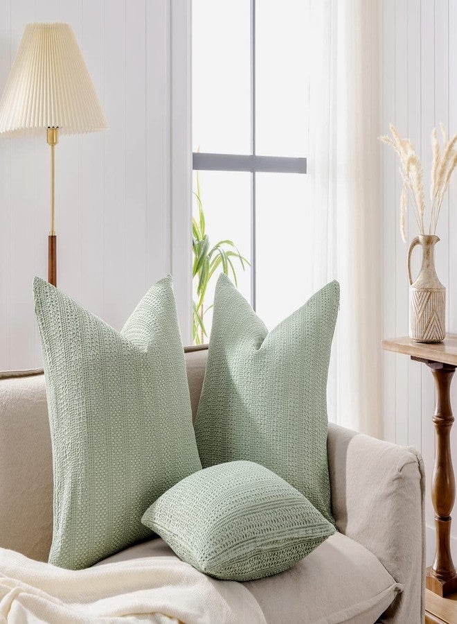 COCOPLOCEUS 26x26 Pillow Covers Boho Euro Shams Set of 2 Decorative Throw Pillow Covers Cotton Large Square Pillowcase for Couch Bed, Sage Green - Image 4