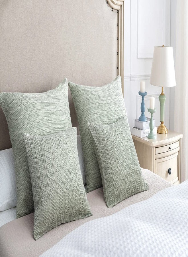 COCOPLOCEUS 26x26 Pillow Covers Boho Euro Shams Set of 2 Decorative Throw Pillow Covers Cotton Large Square Pillowcase for Couch Bed, Sage Green - Image 5