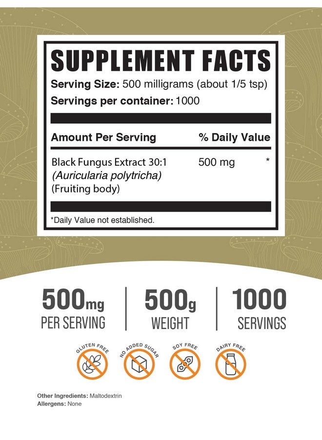 BulkSupplements مسحوق مستخلص فطر الفطر الأسود من BulkSupplements.com - مسحوق فطر الأذن الخشبية - نباتي وخالي من الغلوتين، 500 ملغ لكل حصة، 500 غرام (1.1 رطل) (عبوة واحدة) - Image 2