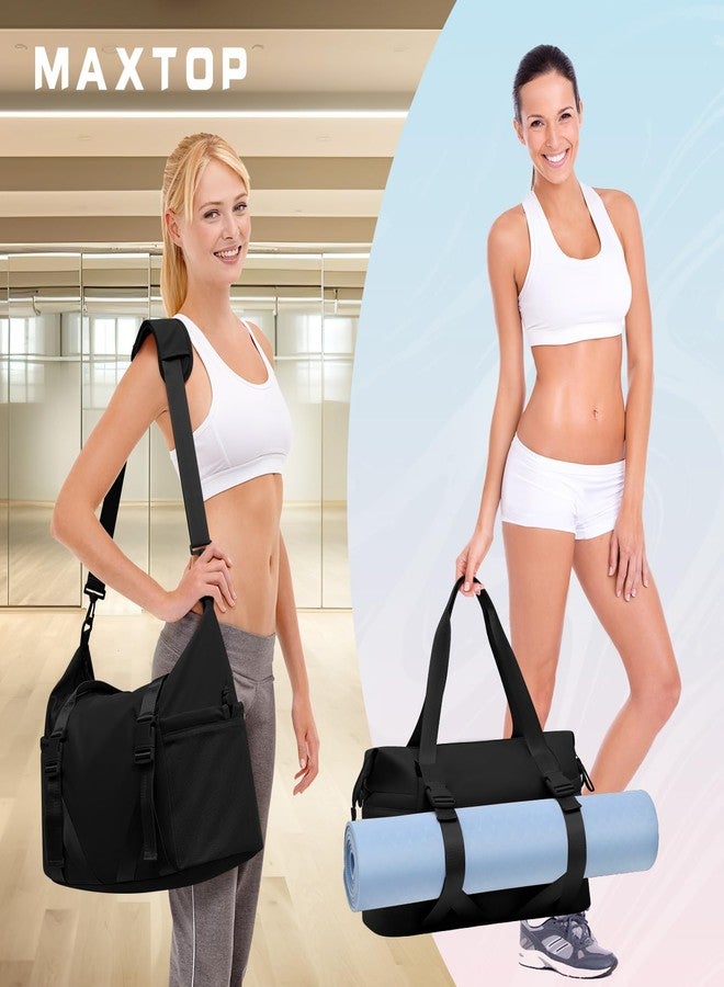 ماكس توب حقيبة رياضية MAXTOP للنساء والرجال، حقيبة يوغا سوداء مع جيب للأحذية، حقيبة سفر، حقيبة تمارين يومية - Image 2