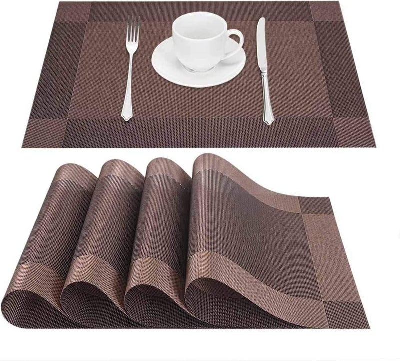 YELONA YELONA Rectangular Crossweave Woven PVC Vinyl NonSlip Insulation HeatResistant Waterproof Stain Resistant Washable Placemat for Dining Kitchen Table Brown Set of 6 