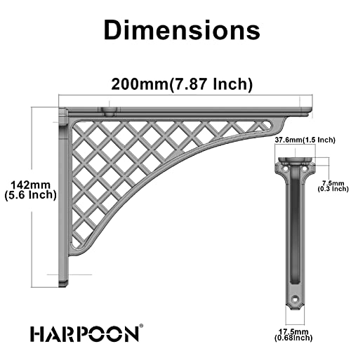 HARPOON 2 Pack Heavy Duty Cast Iron Victorian Shelf Bracket 8 Inches Gold Baroque LShaped Shelf Brackets DIY Projects Hardware Included - Image 3