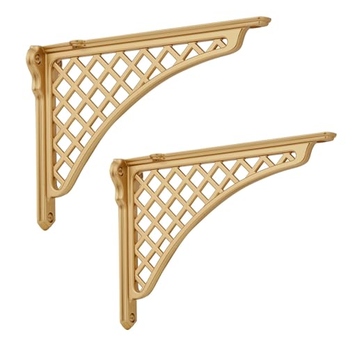 HARPOON 2 Pack Heavy Duty Cast Iron Victorian Shelf Bracket 8 Inches Gold Baroque LShaped Shelf Brackets DIY Projects Hardware Included - Image 1