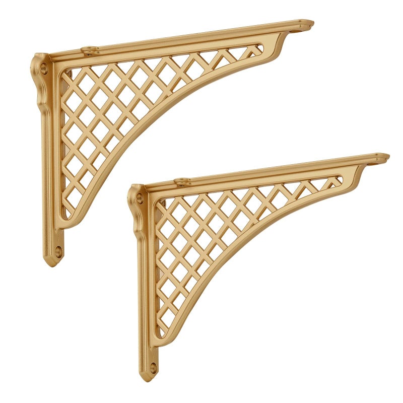 HARPOON 2 Pack Heavy Duty Cast Iron Victorian Shelf Bracket 8 Inches Gold Baroque LShaped Shelf Brackets DIY Projects Hardware Included - Image 2