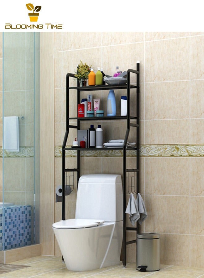 بلومنغ تايم رف حمام الحمام، رف مرحاض قائم على الأرض، رف تخزين حوض غسالة الحمام بدون مثقاب، رف تخزين حوض المرحاض القائم على الأرض، رف تخزين المرحاض القائم على الأرض، لون أسود - Image 1