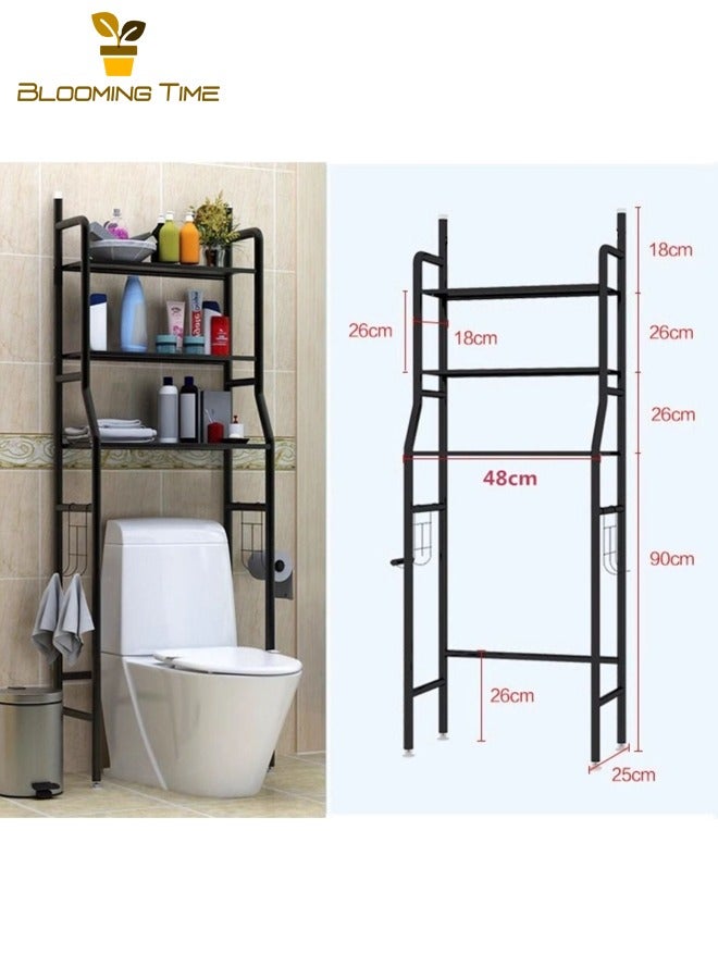بلومنغ تايم رف حمام الحمام، رف مرحاض قائم على الأرض، رف تخزين حوض غسالة الحمام بدون مثقاب، رف تخزين حوض المرحاض القائم على الأرض، رف تخزين المرحاض القائم على الأرض، لون أسود - Image 2