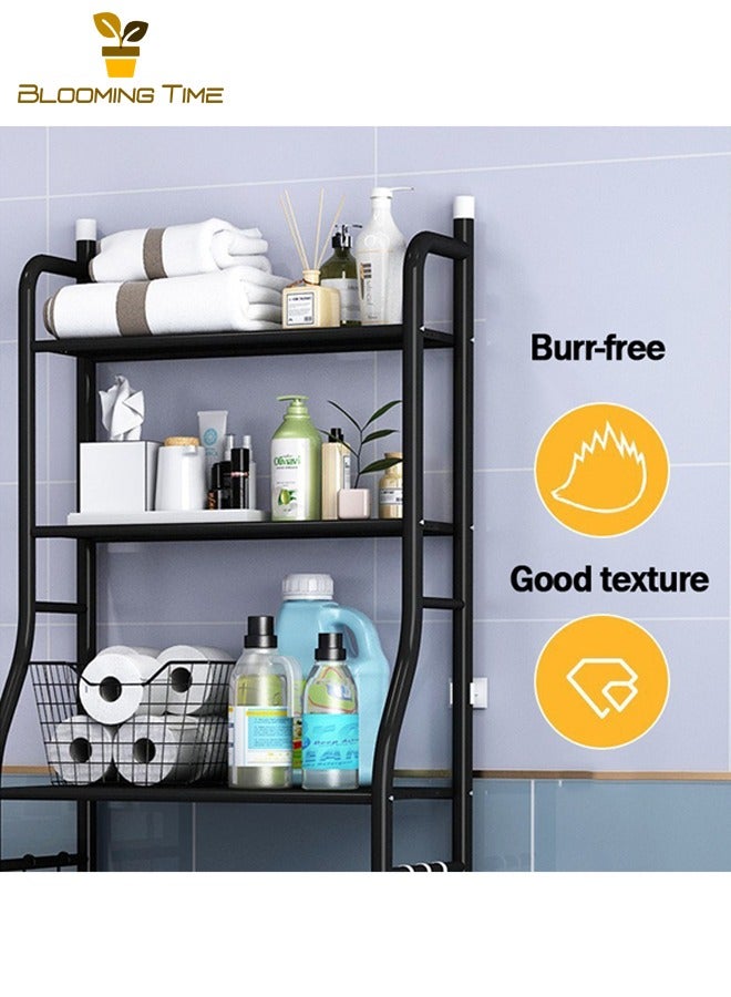 بلومنغ تايم رف حمام الحمام، رف مرحاض قائم على الأرض، رف تخزين حوض غسالة الحمام بدون مثقاب، رف تخزين حوض المرحاض القائم على الأرض، رف تخزين المرحاض القائم على الأرض، لون أسود - Image 4