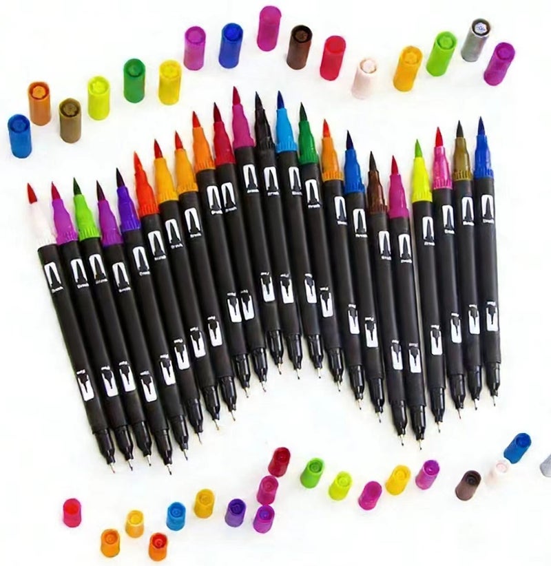 أقلام تلوين مزدوجة الفرشاة بـ 100 لون للأطفال والكبار، أقلام تلوين دقيقة برأس لباد، مناسبة لكتب التلوين والخط والرسم والتخطيط. - Image 3