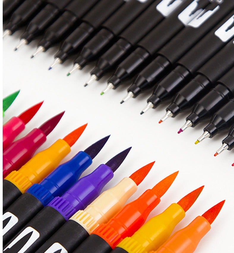 أقلام تلوين مزدوجة الفرشاة بـ 100 لون للأطفال والكبار، أقلام تلوين دقيقة برأس لباد، مناسبة لكتب التلوين والخط والرسم والتخطيط. - Image 4