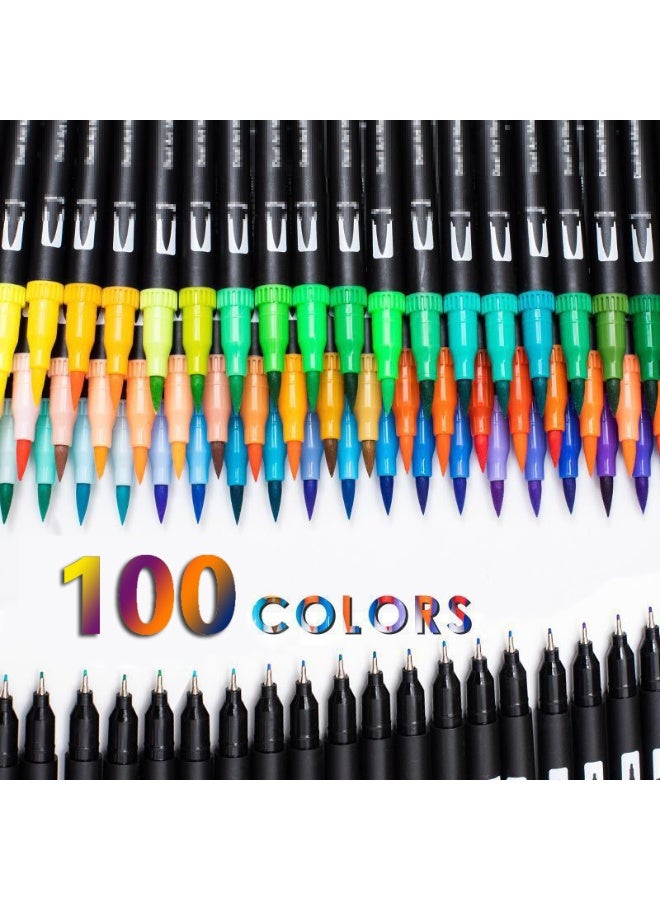 100 Colors Dual Brush Pens for Kids Adult,Fine liners & Brush Tips Watercolor Pen Set for Coloring Books, Calligraphy, Drawing, Sketching - Image 2