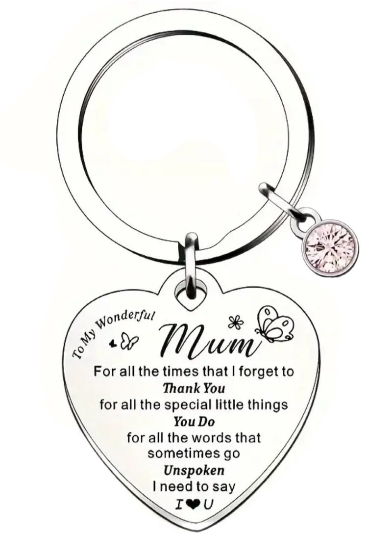 سلسلة مفاتيح على شكل قلب مع لمسات من الماس، فكرة هدية عيد الأم السعيدة، إكسسوارات سلسلة مفاتيح فضية لشكر أفضل هدية للأم للاحتفال بعيد الميلاد - Image 1