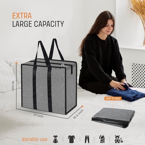 Cranique Large 52L Multi-Purpose Underbed Storage Bag/Clothing Storage Organizer/Stationery Paper Storage Bag with Zipper and Strong Handle Set Of 2 (STB1-Grey-2Q) - Image 2