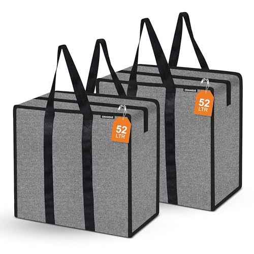 Cranique Large 52L Multi-Purpose Underbed Storage Bag/Clothing Storage Organizer/Stationery Paper Storage Bag with Zipper and Strong Handle Set Of 2 (STB1-Grey-2Q) - Image 1