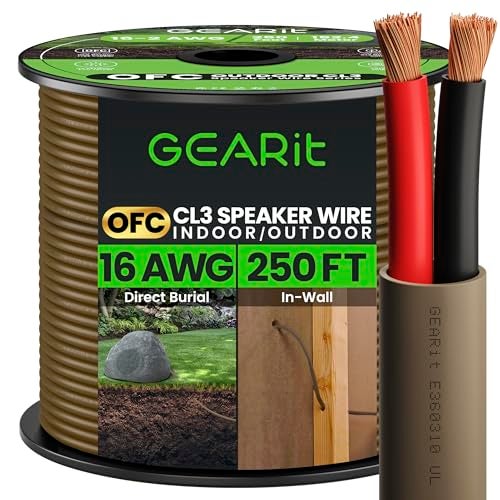 GEARit Outdoor Speaker Wire CL3 Rated, 16 Gauge Speaker Wire, Speaker Cable 250 ft for Outdoor Speakers, Patio, Garden, Backyard Audio, Direct Burial in Ground/in Wall, OFC (Brown, 2-Conductors) - Image 1