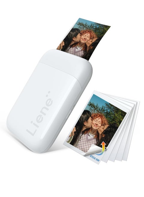 Liene 2x3” Photo Printer, Mini Photo Printer with 5 Zink Adhesive Photo Paper, Bluetooth 5.0, Compatible with iOS & Android, Portable Color Mono Instant Photo Printer for iPhone, Smartphone, Pearl White
