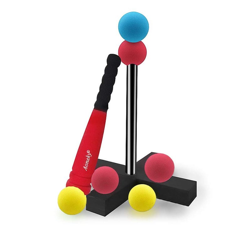 Aoneky Mini Foam Tball Set for Toddlers - Carry Bag Included - Best Baseball T Ball Toys for Kids Age 1 Years Old - Upgraded Version (Red) - Image 1