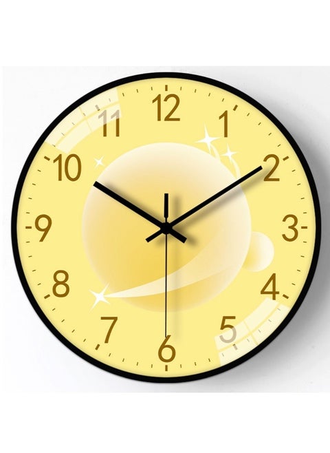 Fruit color series planet clock face creative wall clock 30CM - Golden planet dial, black frame mute movement, high transparent glass