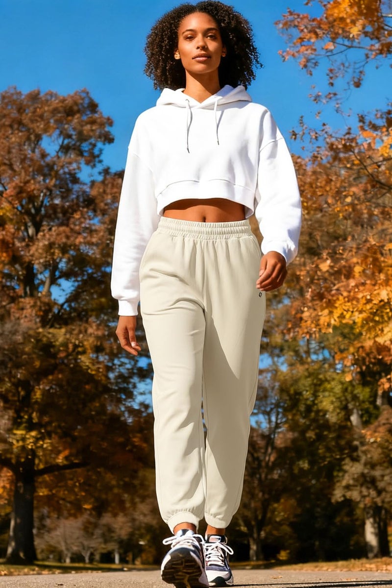 HOdo 32"/34"/36" Inseam Womens Tall Sweatpants Fleece Lined Long Joggers Workout Pants with Pockets Milky White - Image 3