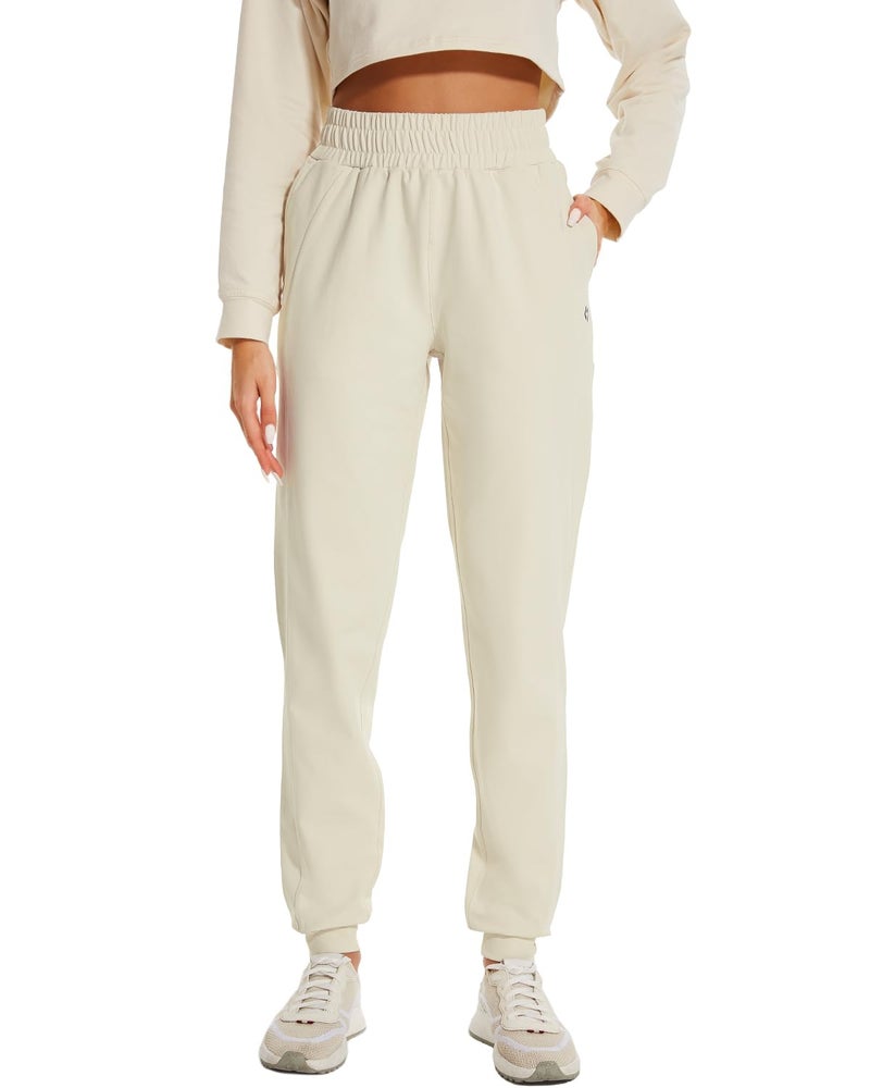 HOdo 32"/34"/36" Inseam Womens Tall Sweatpants Fleece Lined Long Joggers Workout Pants with Pockets Milky White - Image 1