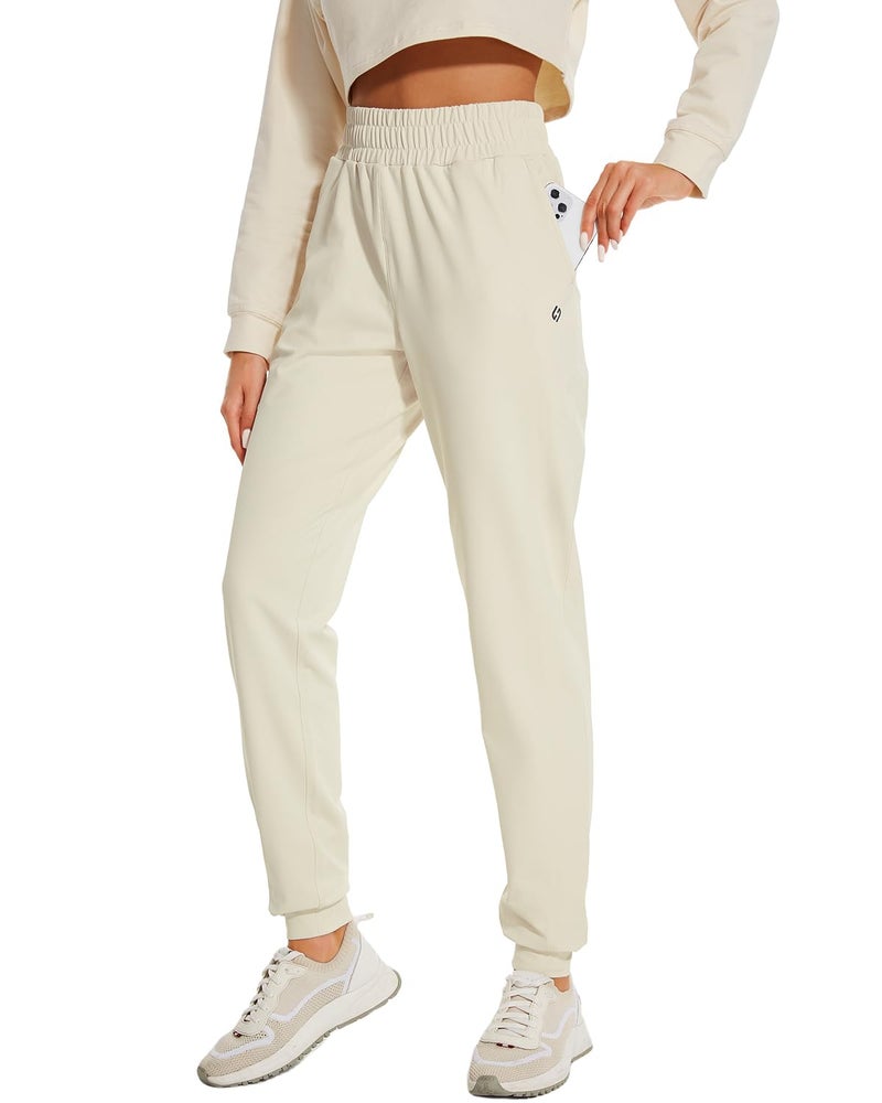 HOdo 32"/34"/36" Inseam Womens Tall Sweatpants Fleece Lined Long Joggers Workout Pants with Pockets Milky White - Image 2
