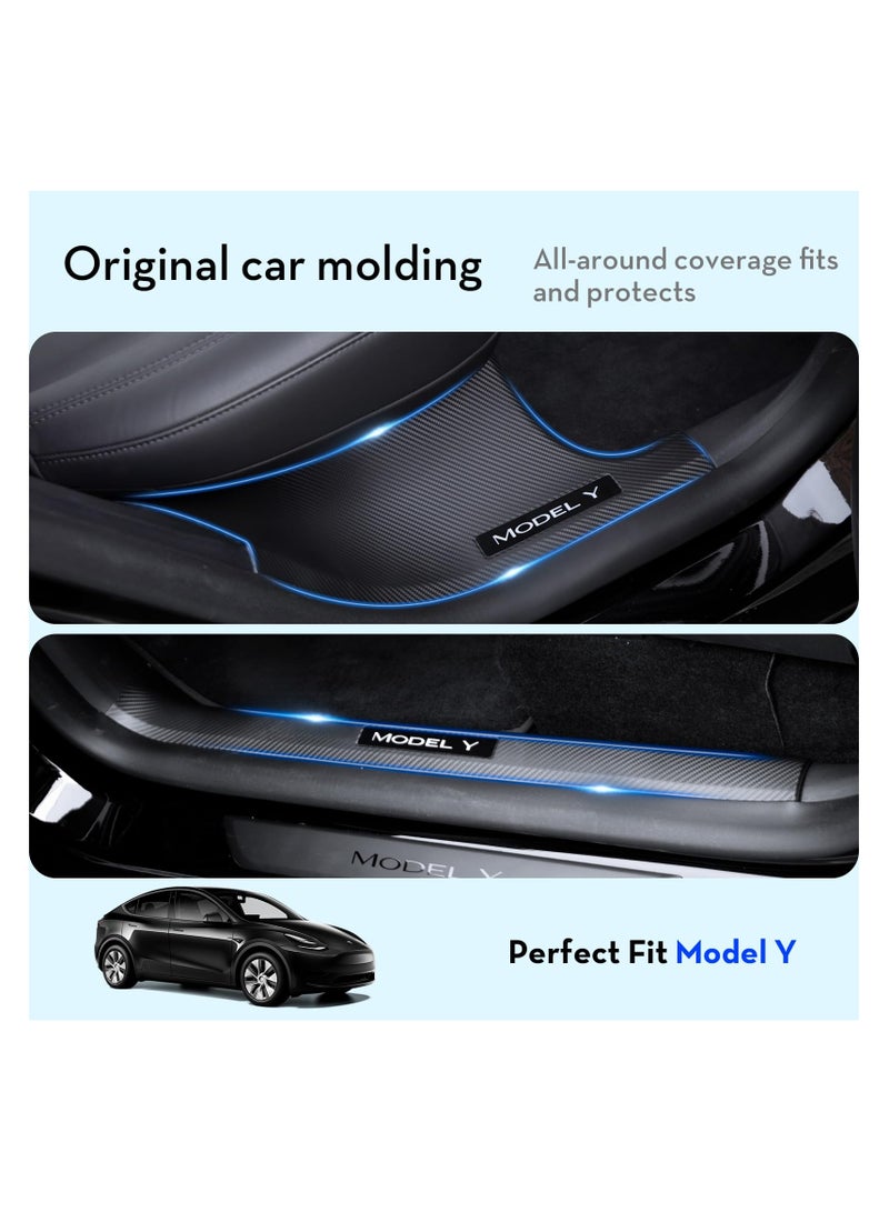 Generic for Tesla Model Y Door Sill Protector, Door Sill Protector for Tesla Model Y 2021-2024 5 Seater Model Y Accessories, Carbon Fiber Front and Rear Door Sill Scuff Plate Edge Guard, Not fit 7 Seater  - Image 2