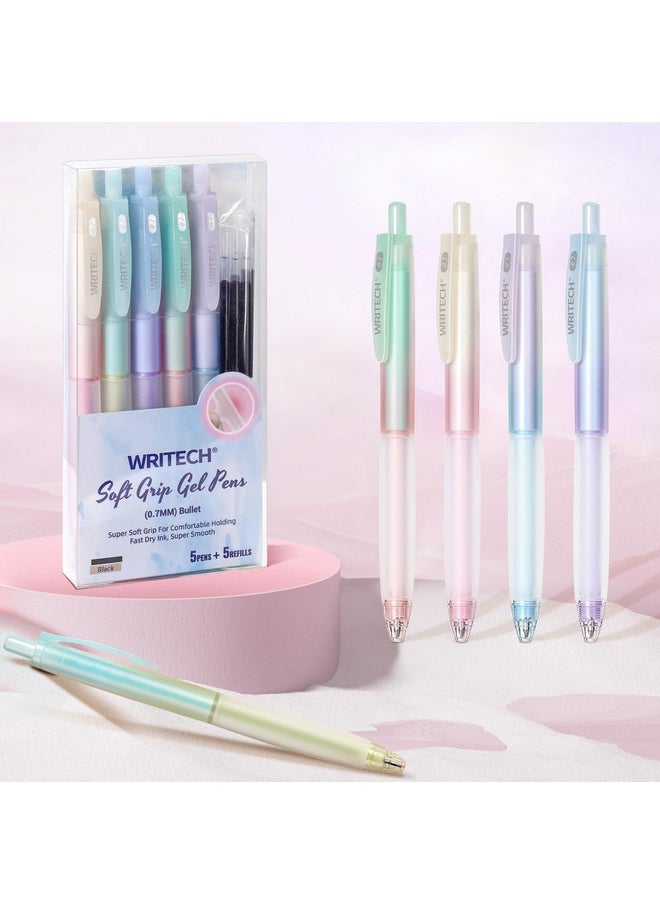 WRITECH Retractable Gel Ink Pens: 0.7Mm Black-Ink Aesthetic Gradient Color Barrel Soft Grip Medium Point Pen 5Ct With 5 Refills For Journaling Smooth Writing Quick-Dry No Bleed  - Image 5