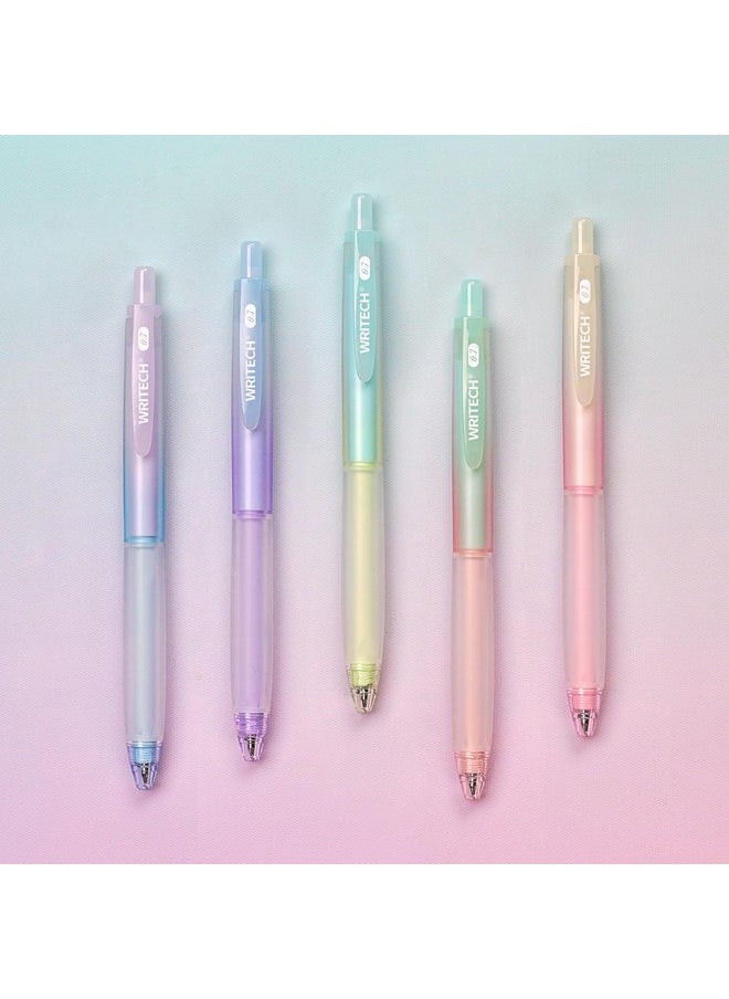 WRITECH Retractable Gel Ink Pens: 0.7Mm Black-Ink Aesthetic Gradient Color Barrel Soft Grip Medium Point Pen 5Ct With 5 Refills For Journaling Smooth Writing Quick-Dry No Bleed  - Image 1