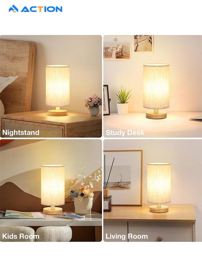 ACTION Bedside Table Lamp With USB Ports, Modern Bedside, Minimalist Solid Wood Round Base With Fabric Shade For Living Room Bedroom Office Reading Dorm - Image 3