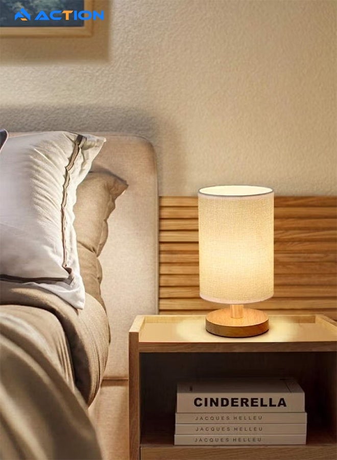 ACTION Bedside Table Lamp With USB Ports, Modern Bedside, Minimalist Solid Wood Round Base With Fabric Shade For Living Room Bedroom Office Reading Dorm - Image 2